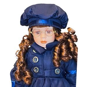 Emerald Collection Porcelain Doll & Stand Diary Molly Glasses Brown Hair New